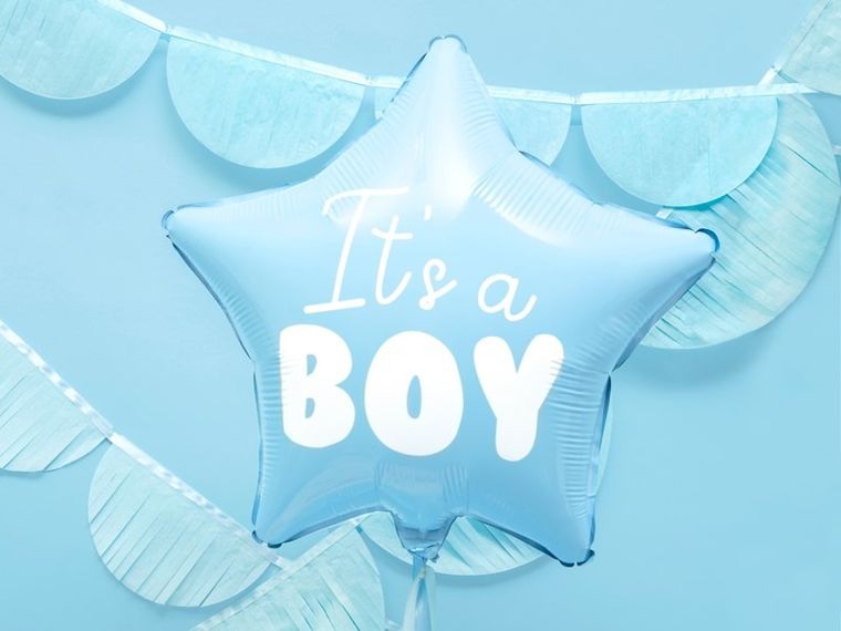 PartyDeco, balon foliowy, w kształcie gwiazdki, It's a Boy, 48 cm, niebieski