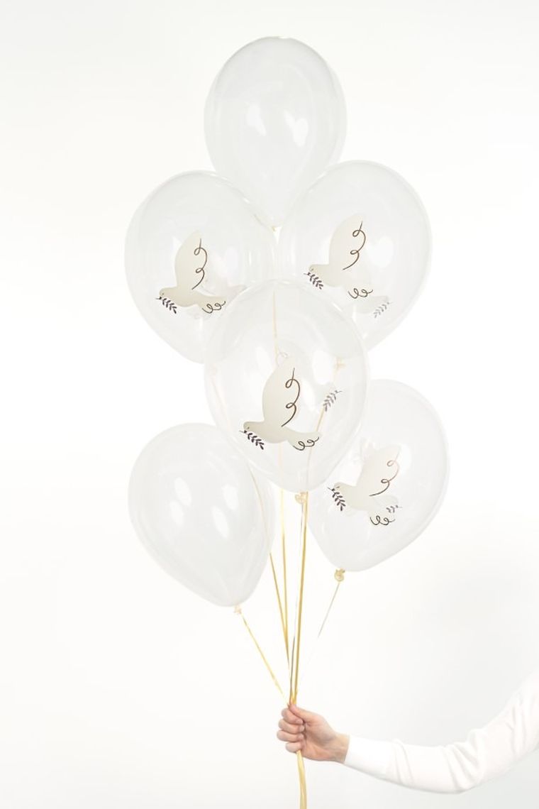 PartyDeco, balon, gołąb, crystal clear, 30 cm, 6 szt.