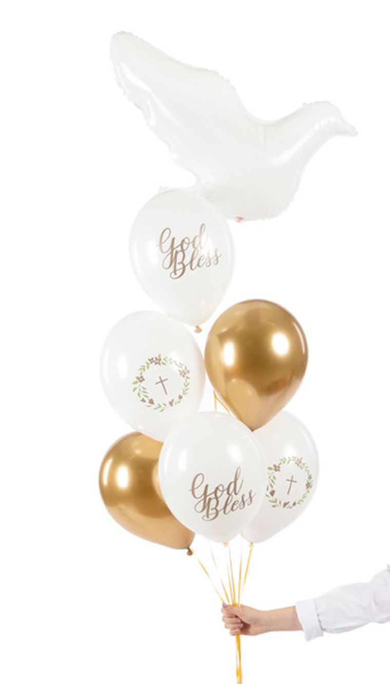 PartyDeco, balony 30 cm, God Bless, Pastel Pure White, 50 szt.
