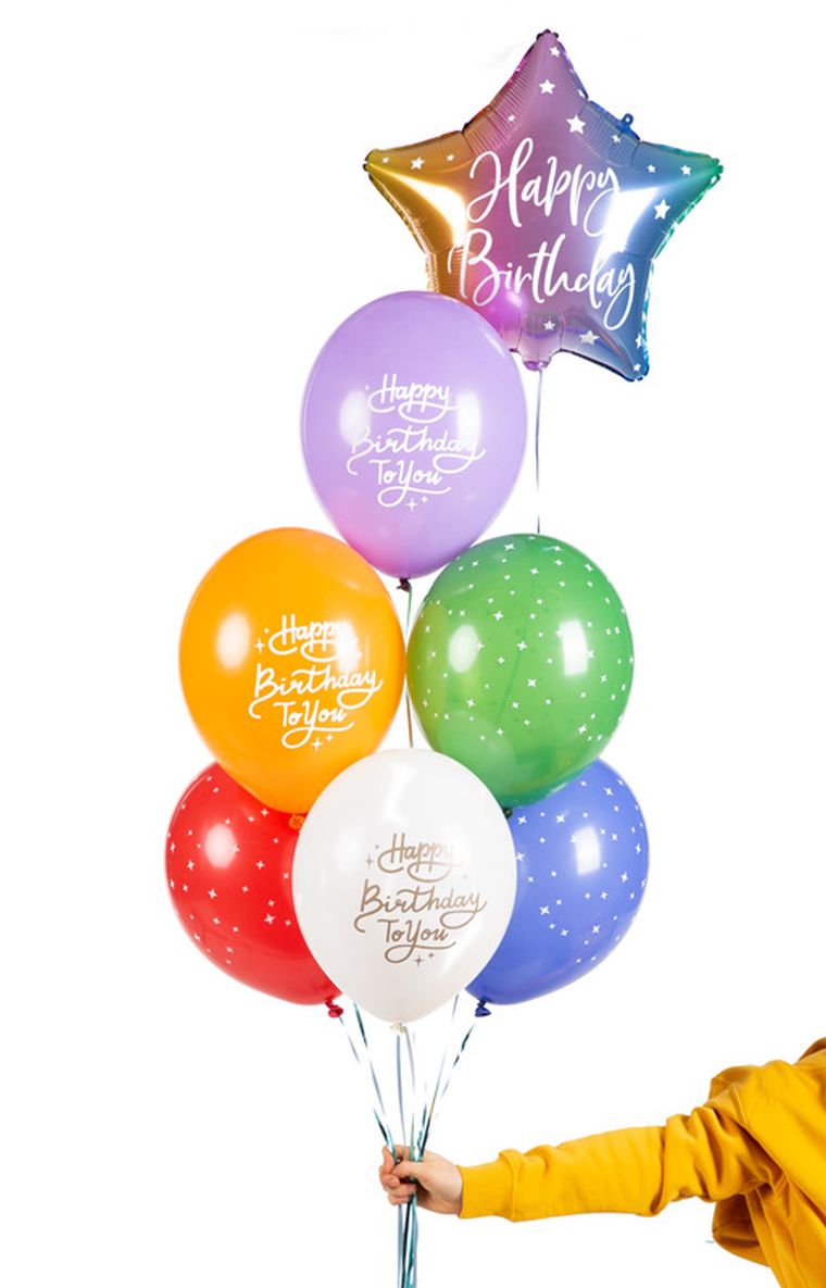 PartyDeco, balony 30 cm, Happy Birthday To You, mix, 6 szt.