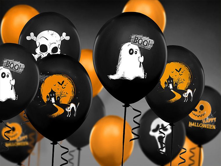 PartyDeco, balony lateksowe, duszek Halloween, czarny, 30 cm, 6 szt.