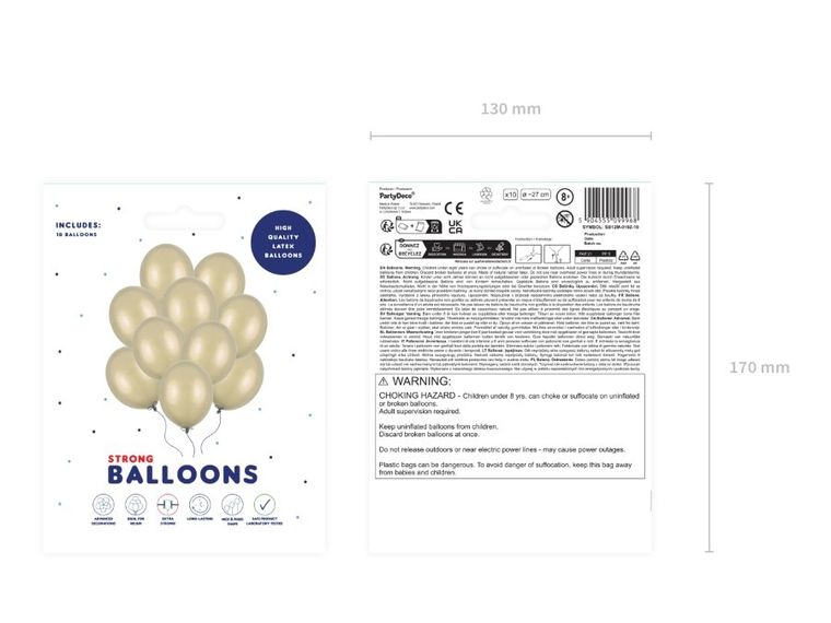 PartyDeco, balony strong, metallic cold gold, 27 cm, 10 szt.