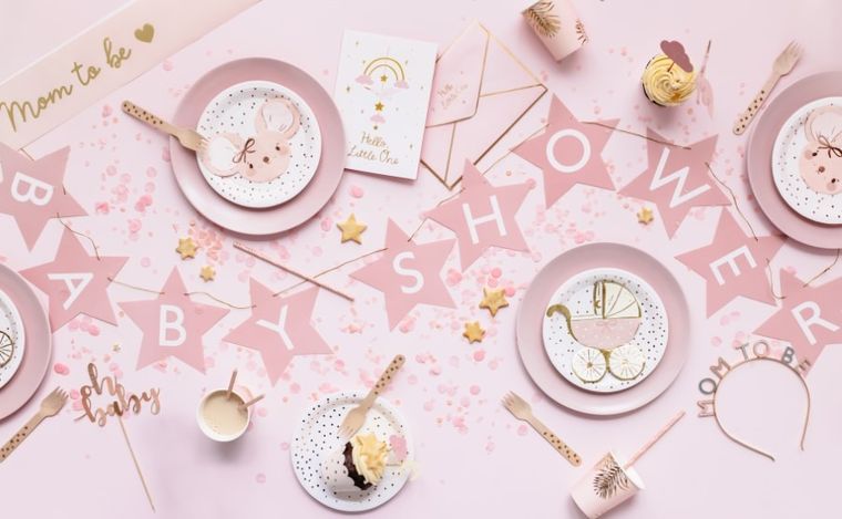 PartyDeco, baner, baby shower, różowy, 290-16,5 cm