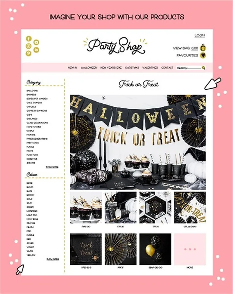 PartyDeco, baner, dekoracja na imprezę Halloween, czarny, 20-175 cm