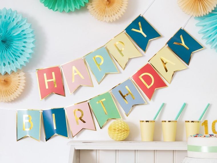PartyDeco, baner Happy Birthday, mix, 15-175 cm