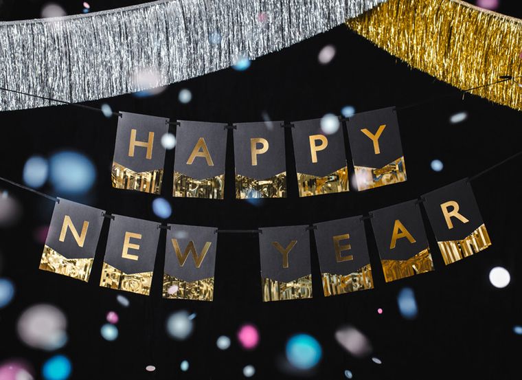 PartyDeco, baner Happy New Year, 135-16,5 cm, 1 szt.