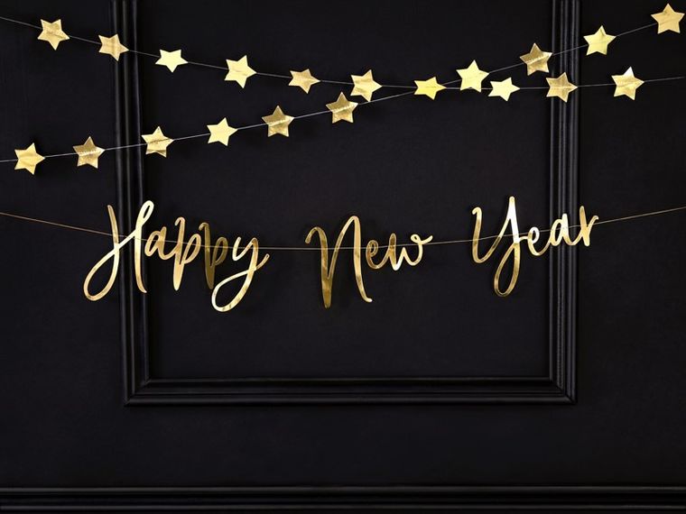 PartyDeco, baner Happy New Year, złoty, 66-18 cm