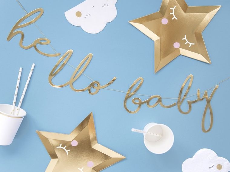 PartyDeco, baner Little Star Hello Baby, złoty, 18-70 cm