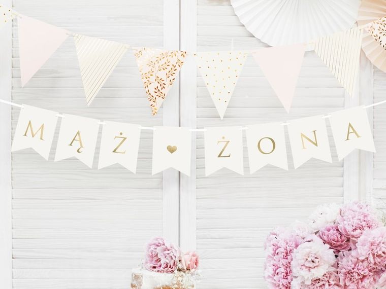 PartyDeco, baner Mąż i Żona, biała, 110 cm