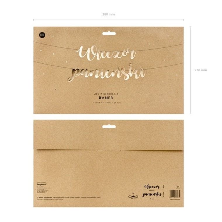 PartyDeco, baner na wieczór panieński, złoty, 150-21,5 cm