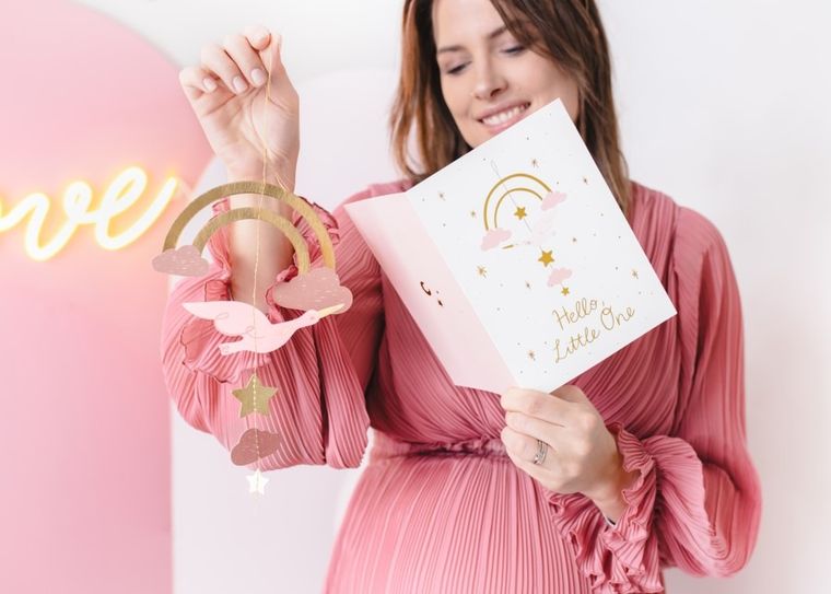 PartyDeco, Bocian, kartka z kopertą, jasny różowy, 14-20 cm