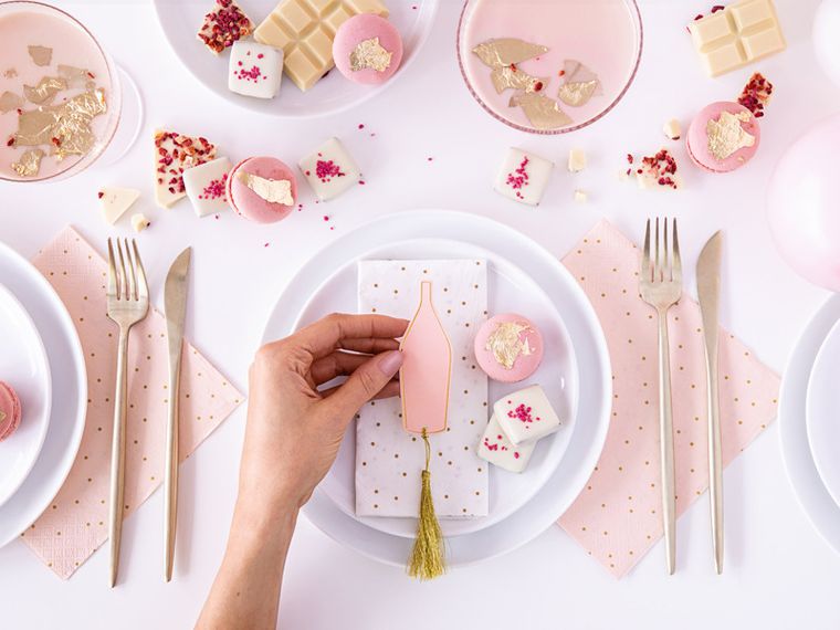 PartyDeco, Bubbly Bar Party, wizytówki na stół, butelki, różowe złoto, 6 szt.