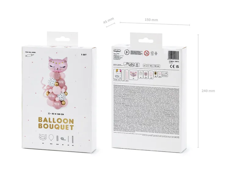 PartyDeco, bukiet balonów Kotek, różowy, 83-140 cm, 1 szt.