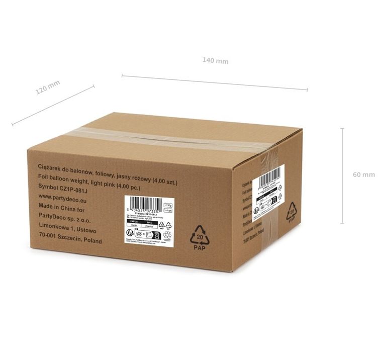 PartyDeco, ciężarki do balonów, foliowy, jasny różowy, 4 szt.