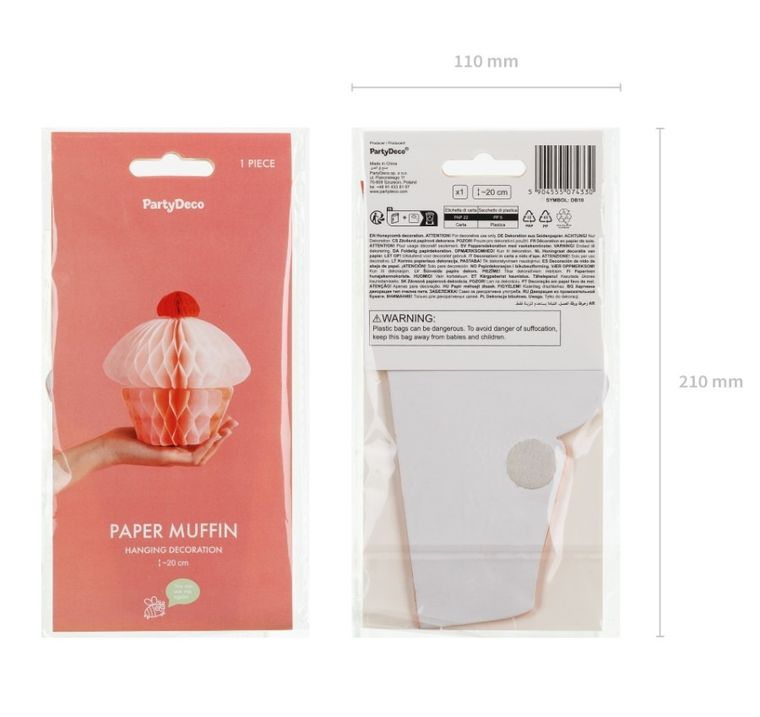 PartyDeco, dekoracja bibułowa, honeycomb muffinka, 20 cm