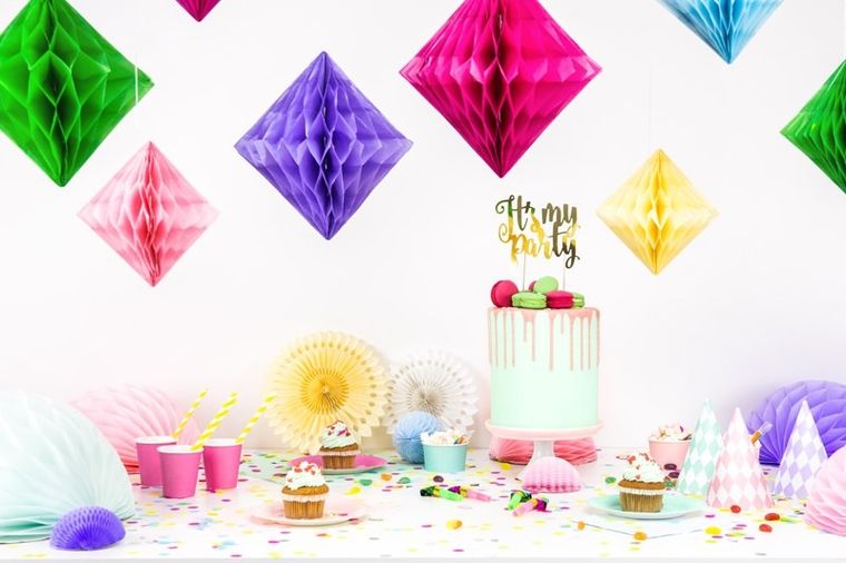 PartyDeco, diament bibułowy, biały, 30 cm