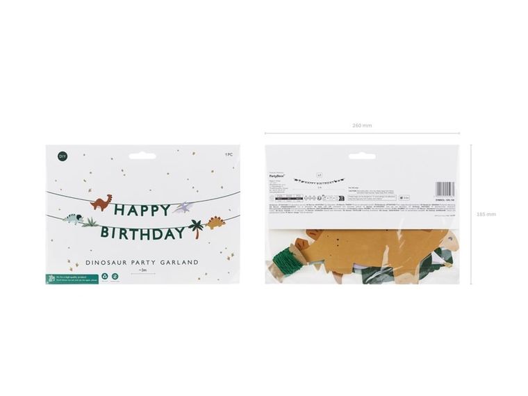 PartyDeco, dino, baner Happy Birthday, 3 m