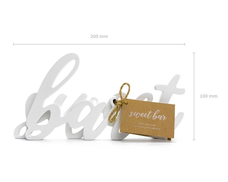 PartyDeco, drewniany napis sweet bar, biały, 37-10 cm