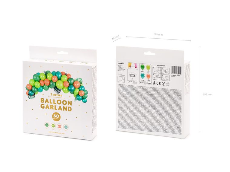 PartyDeco, girlanda balonowa, Dino, 200 cm, 60 szt.