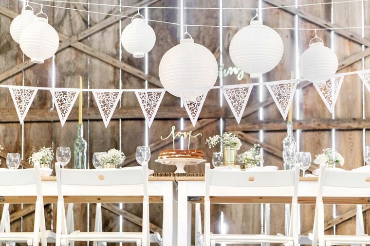 PartyDeco, girlanda, flaga z ornamentem, biała, 19,5-300 cm