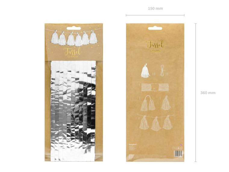 PartyDeco, girlanda frędzle, srebrny