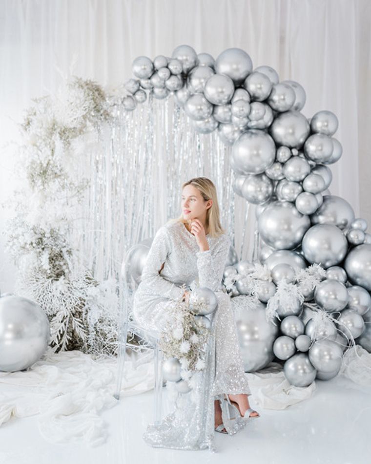 PartyDeco, Glossy, balon okrągły, 60 cm, srebrny