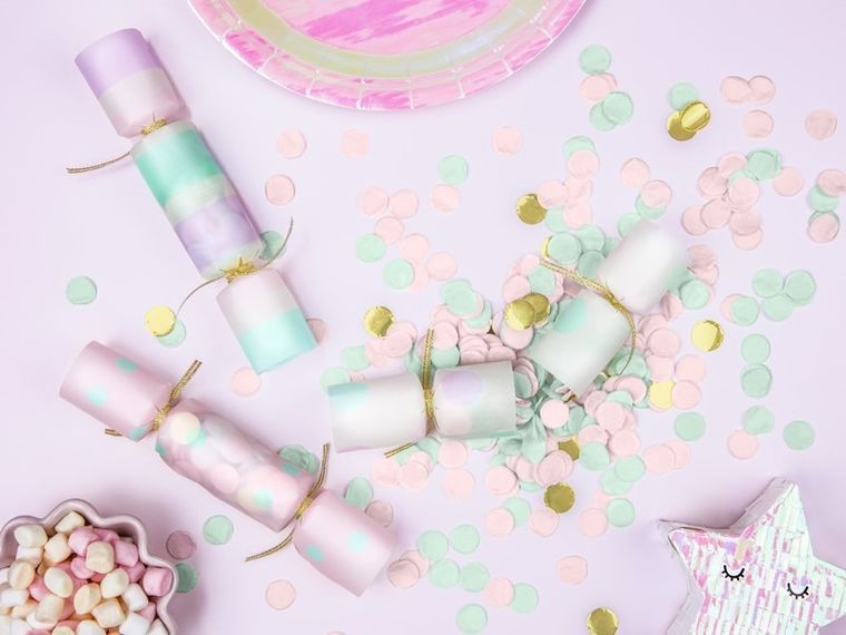 PartyDeco, Iridescent Party, krakersy z konfetti, mix, 3-17-3,5 cm, 6 szt.