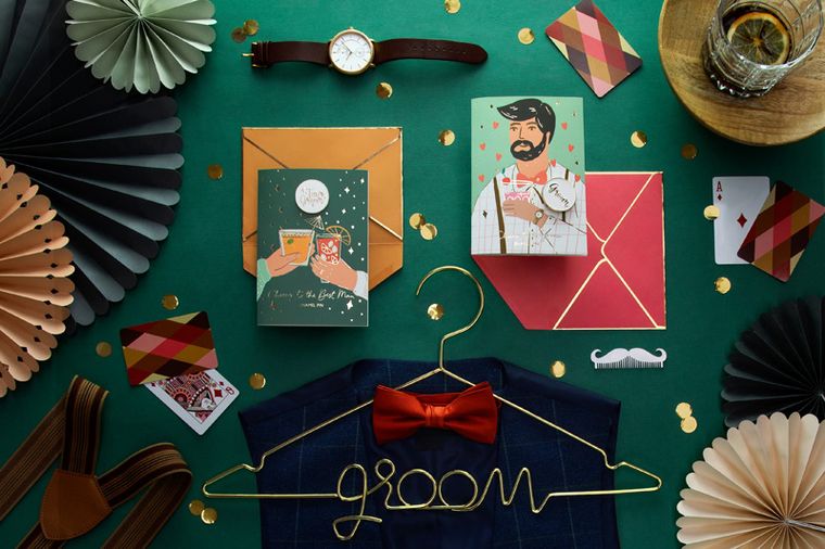 PartyDeco, kartka z pinem Groom, 10.5-15 cm, 1 szt.