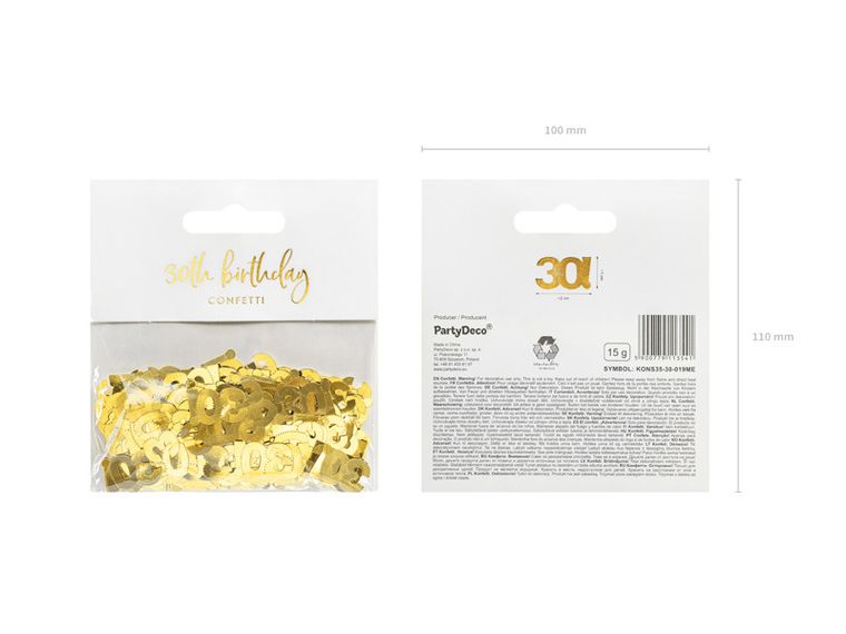 PartyDeco, konfetti metalizowane, liczba 30, 15g, 1 szt.