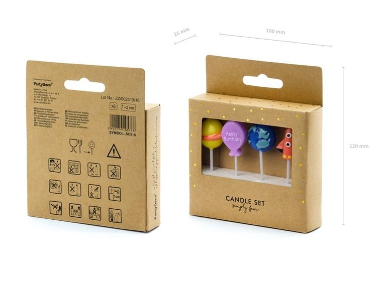 PartyDeco, Kosmiczne Party, świeczki urodzinowe na tort, kosmos, 2-3 cm, 4 szt.