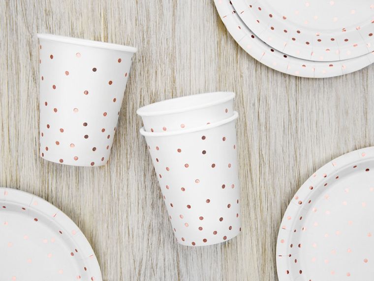 PartyDeco, kubeczki Kropki, biały, 260 ml, 6 szt.