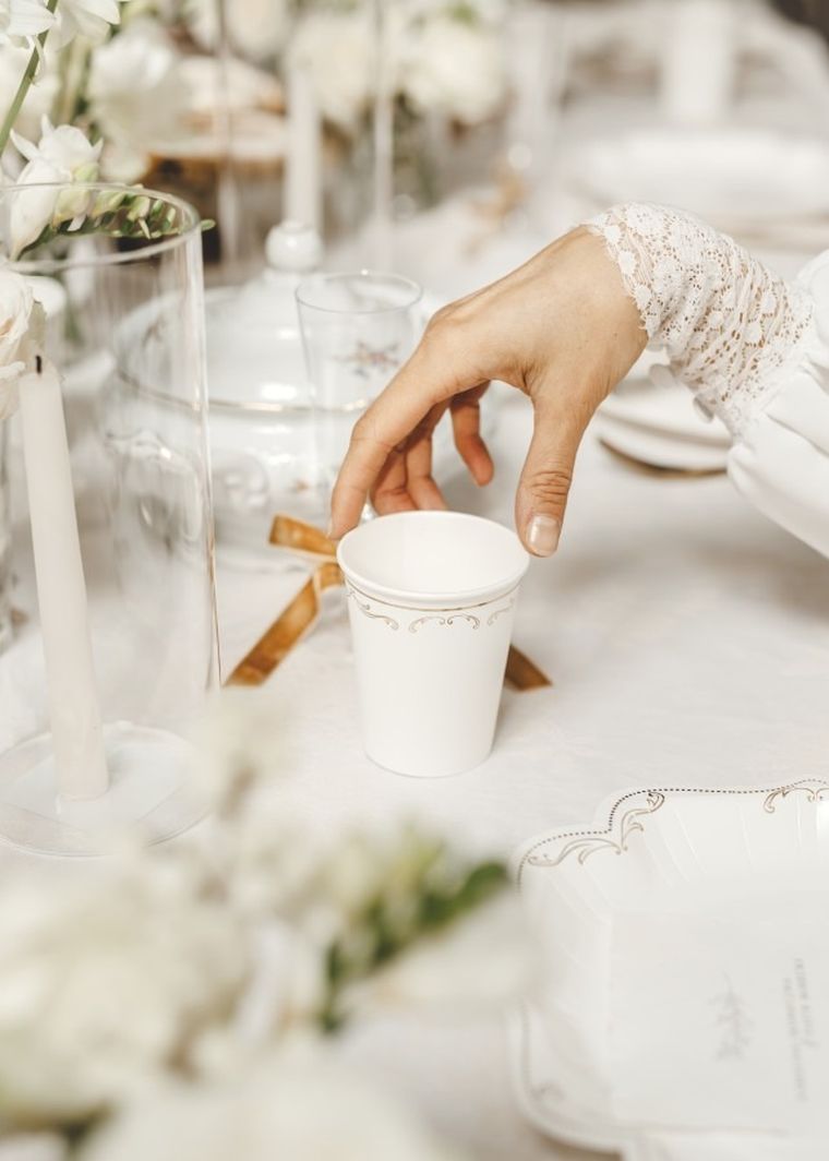 PartyDeco, kubeczki z ornamentem, białe, 220 ml, 6 szt.