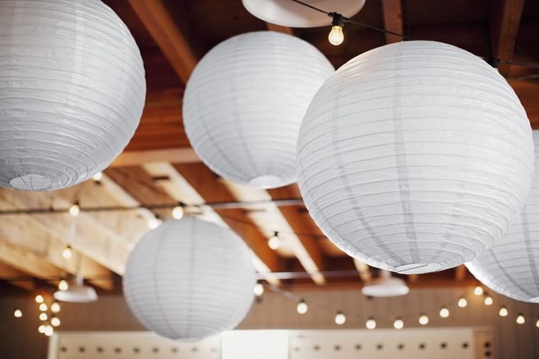 PartyDeco, lampion papierowy, biały, 35 cm