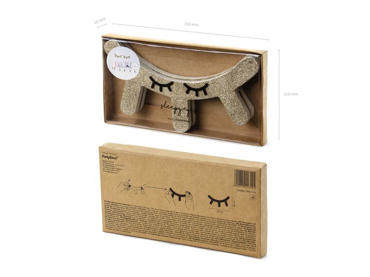 PartyDeco, Little Star - Gwiazdka party, dekoracja na ścianę Śpiące oczka, złoty, 20-11 cm