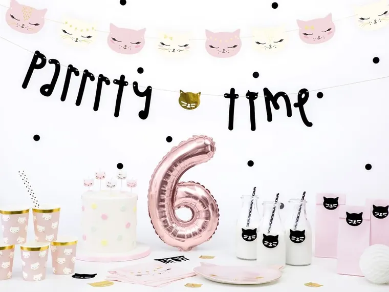 PartyDeco, Meow Party, świeczki urodzinowe na tort, kotek, mix, 2 cm, 6 szt.