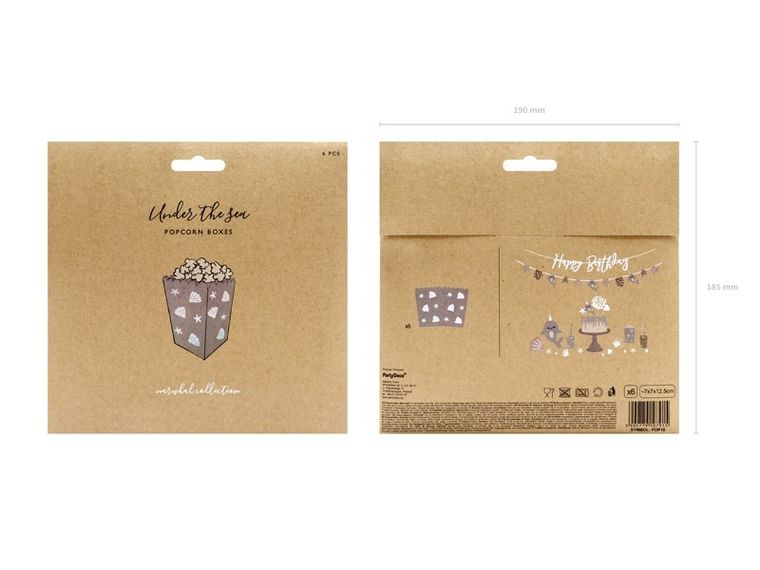 PartyDeco, Narwal Party, ozdobne pudełka na popcorn, narwal, 6 szt., mix