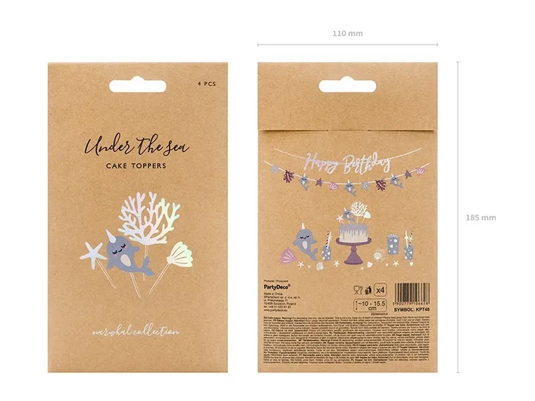 PartyDeco, Narwal Party, toppery, dekoracje do muffinek, narwal, mix, 10-15,5 cm, 4 szt.,