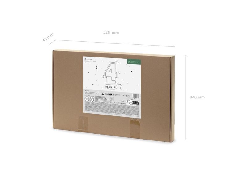 PartyDeco, neon LED, cyfra 4, biały, 50 cm