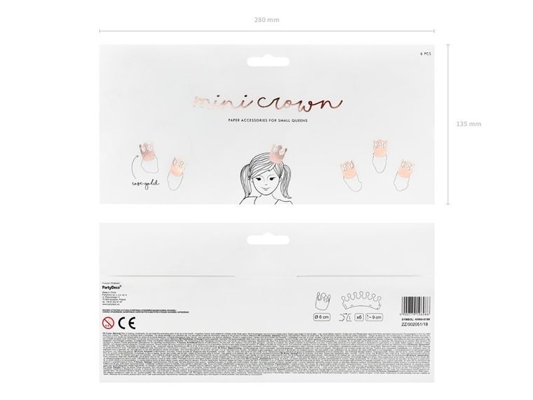 PartyDeco, ozdobna korona króla imprezy, różowe złoto, 6 szt.