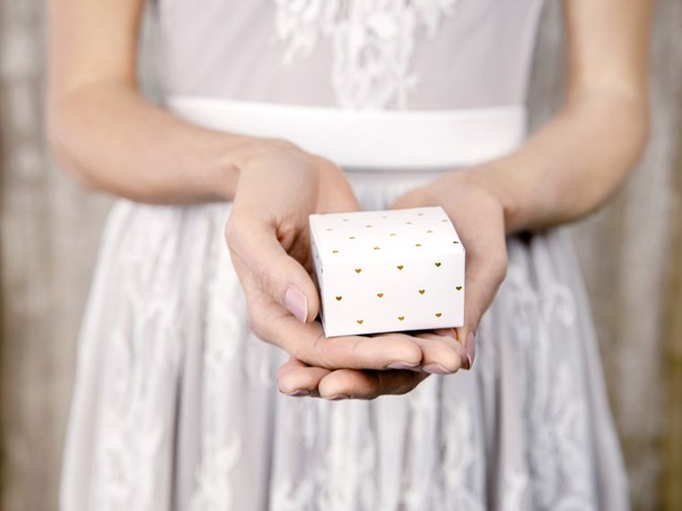 PartyDeco, ozdobne pudełeczka, serca, biały, 6-3,5-5,5 cm, 10 szt.