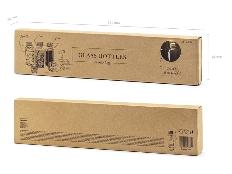 PartyDeco, ozdobne pudełeczka, w kształcie buteleczki szklanej z korkiem, 12 szt.