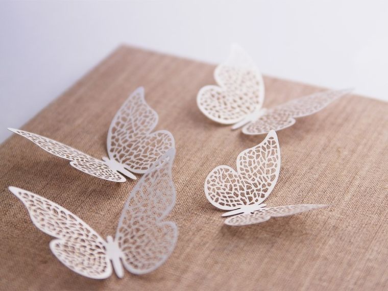 PartyDeco, papierowy motyl, białe, 6,5-4 cm, 10 szt.