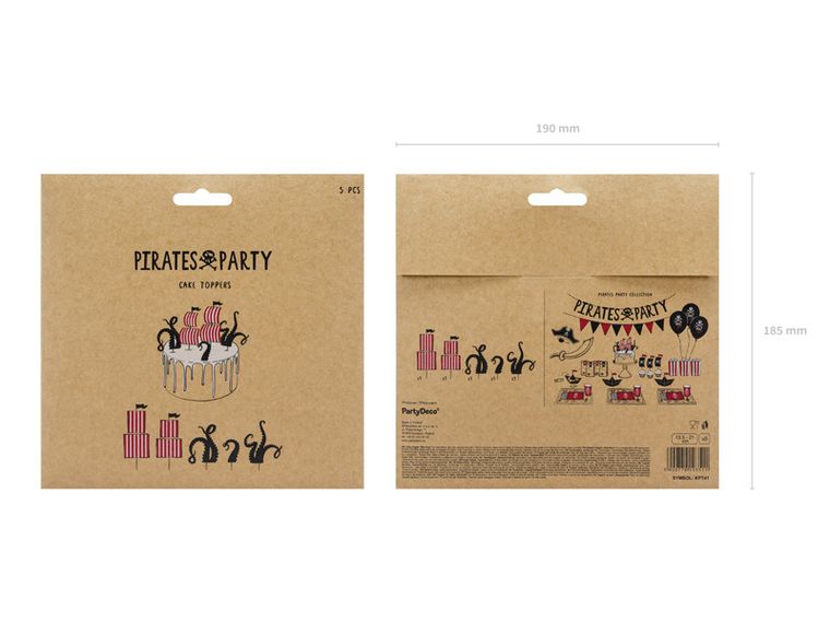PartyDeco, Pirackie Party, toppery, dekoracje do muffinek, piraci, mix, 13,5-21 cm, 5 szt.
