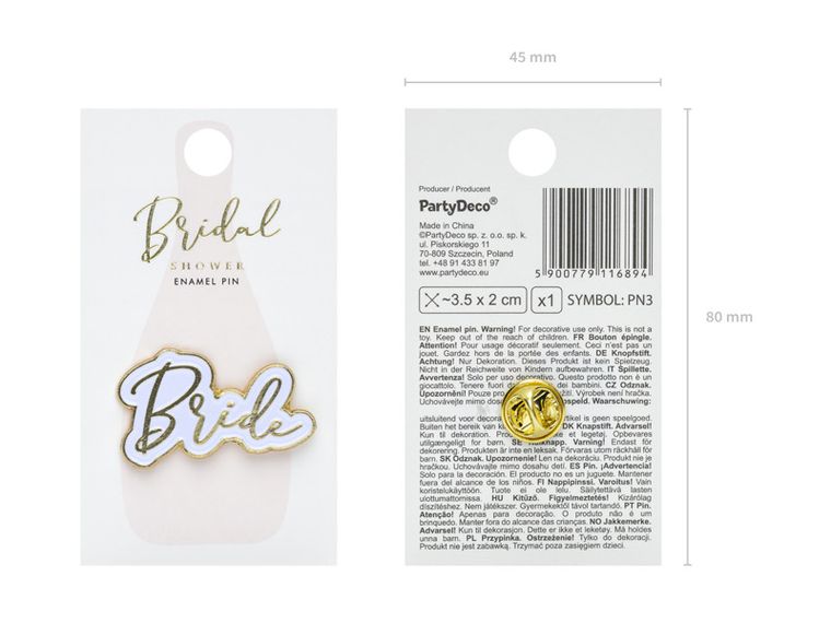 PartyDeco, przypinka Bride, 3,5-2 cm