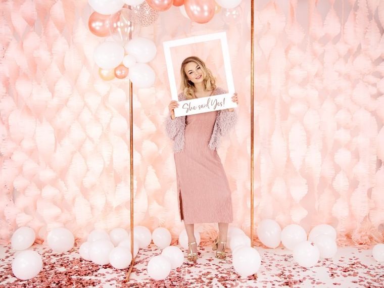 PartyDeco, ramka selfie, she said yes, różowe złoto