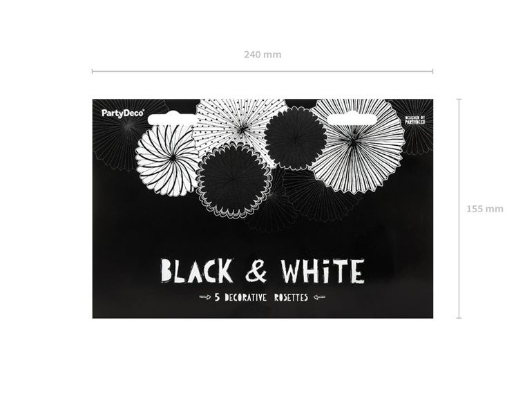 PartyDeco, rozety dekoracyjne, black & white, 5 szt.