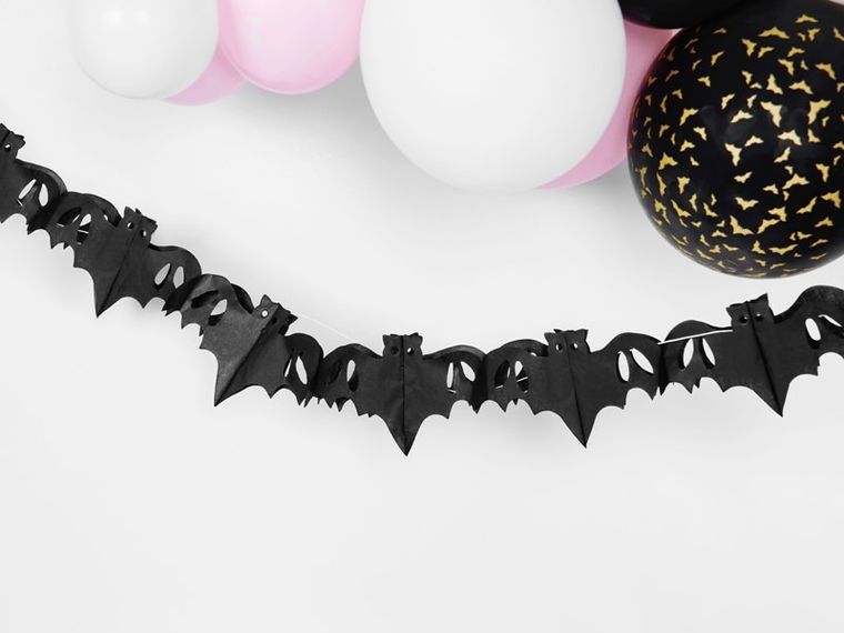 PartyDeco, Różowe Halloween, girlanda papierowa, nietoperze, czarna, 4 m