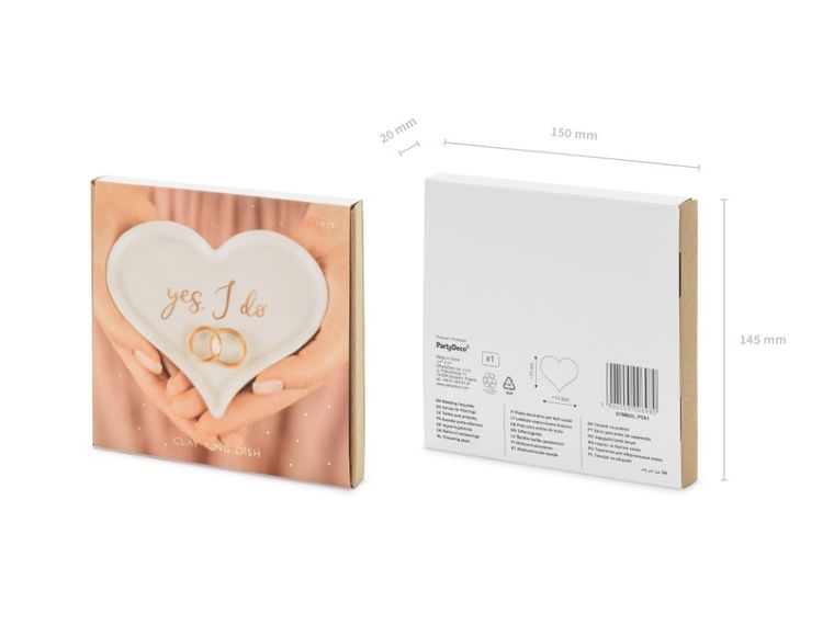 PartyDeco, Serce, talerzyk porcelanowy na obrączki, 13,3-10,8 cm