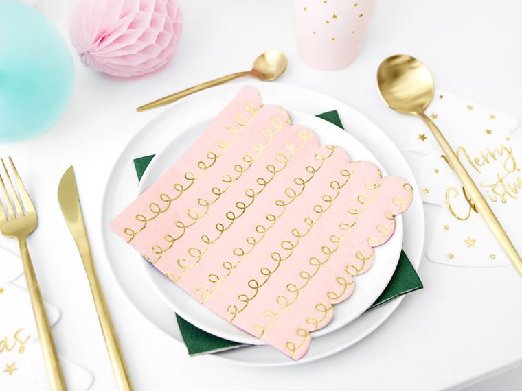 PartyDeco, serwetki papierowe w szlaczki, jasny pudrowy róż, 20 szt.