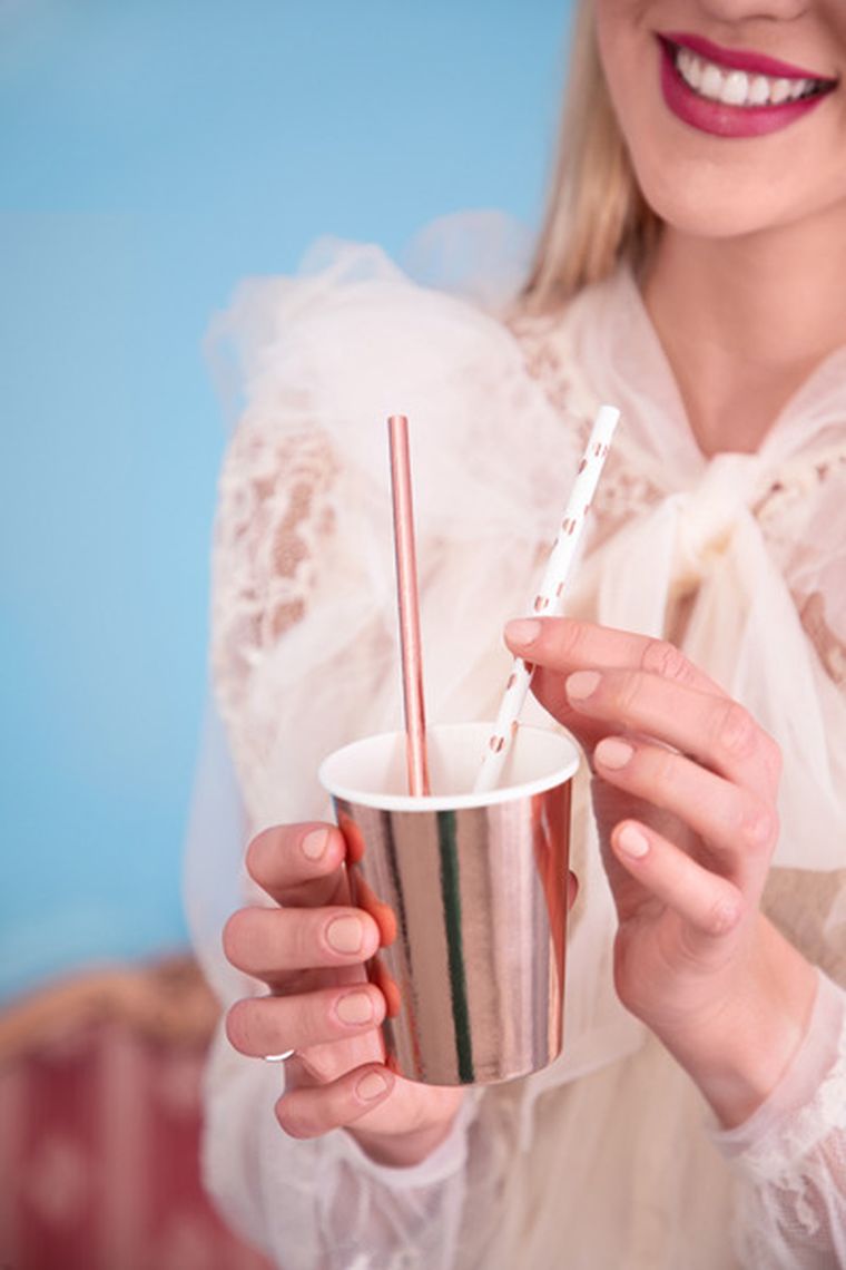 PartyDeco, słomki papierowe, jasne różowe złoto, 19.5 cm, 10 szt.